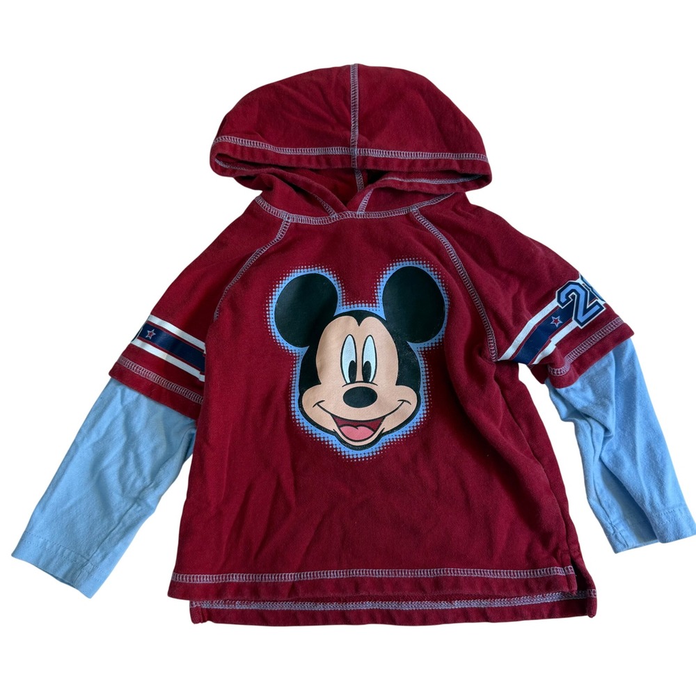 Vintage Y2K Disney Baby Layered Sleeve Mickey Mouse Sweatshirt Hoodie 24 m boy